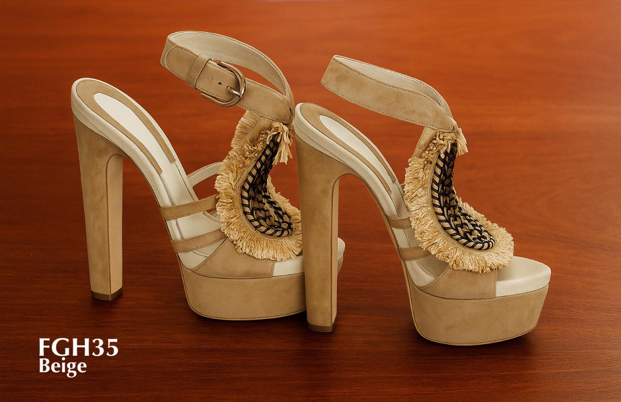 Sandales à plateforme et bride cheville avec talons hauts et franges FGH35