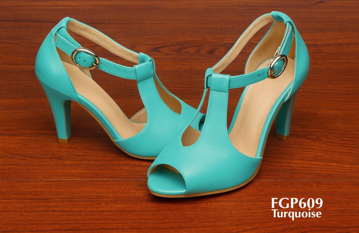 FGP609 - Escarpins femme turquoise à bride en T