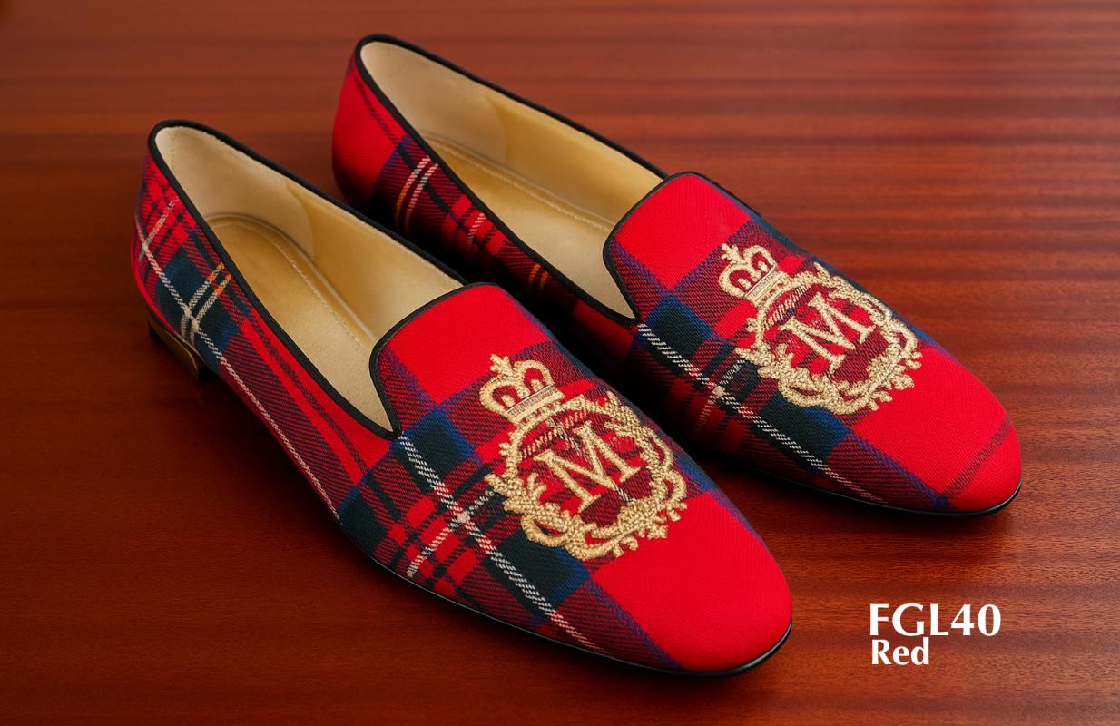 FGL40-red-tartan-monogrammed-ladies-smoking-slippers