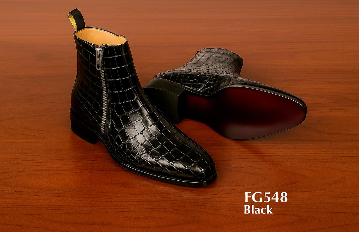 Bottes noires en crocodile à fermeture éclair FG548