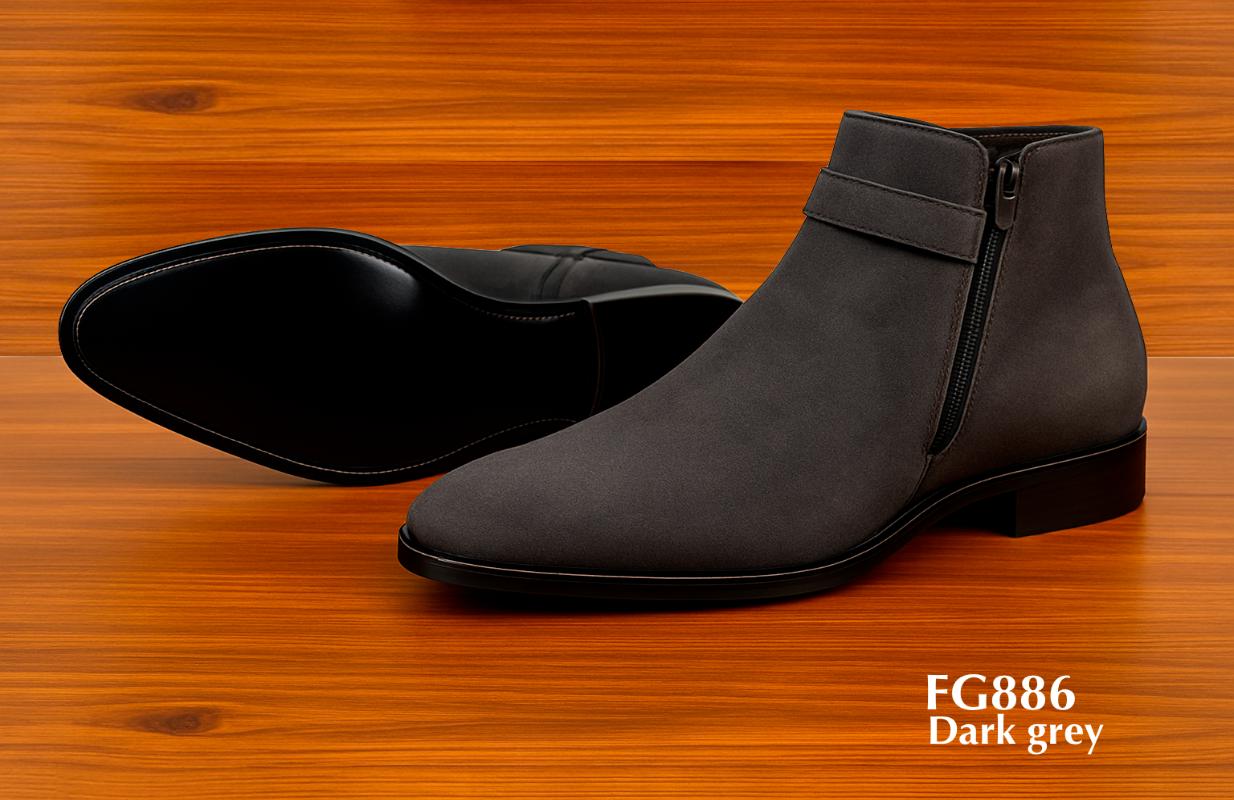 FG886 - Bottines montantes en cuir nubuck gris foncé avec fermeture éclair