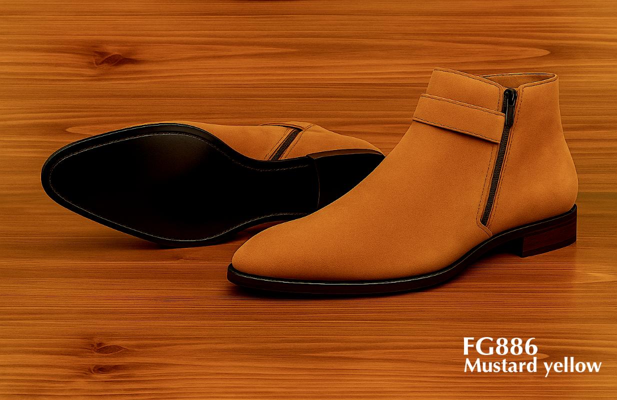 Bottines FG886 en nubuck jaune moutarde avec fermeture éclair