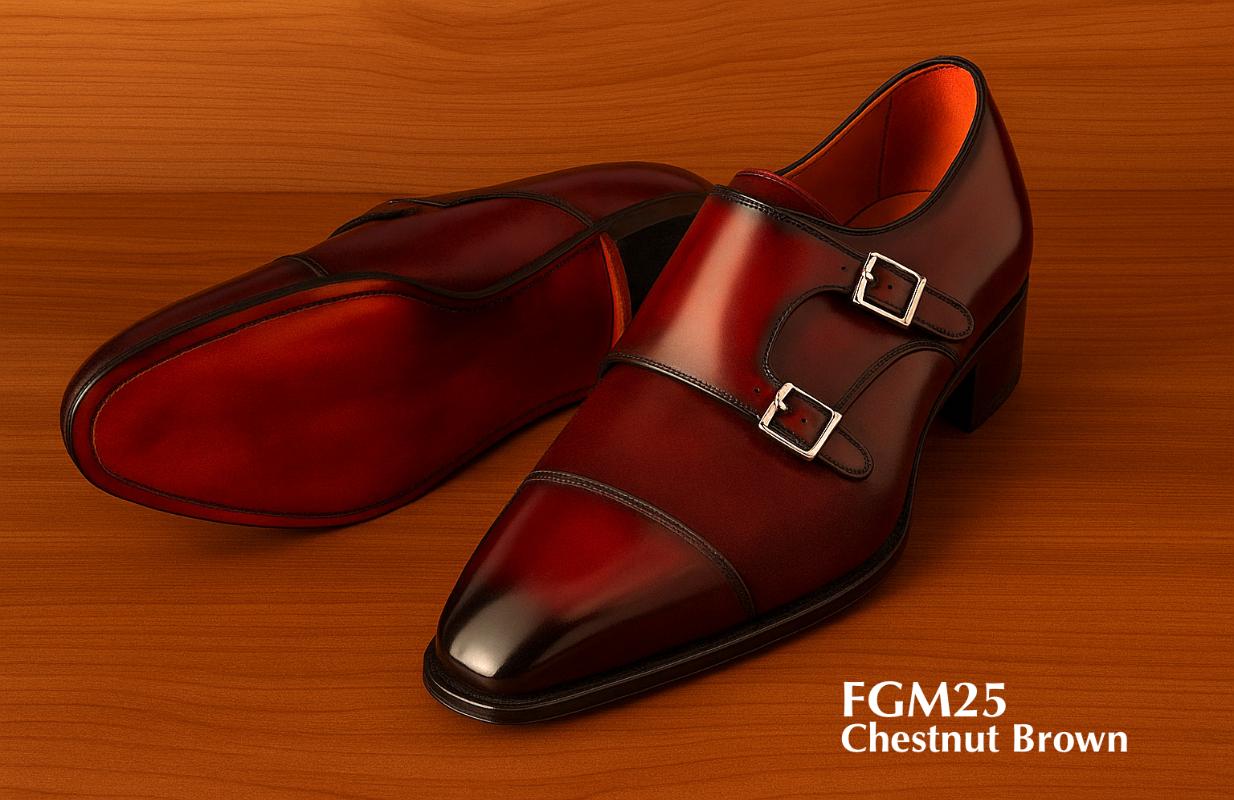 Chaussure Monk Strap cuir marron châtaigne