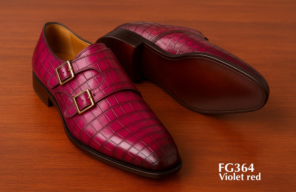 FG364-Chaussure-monkstrap-cuir-peau-de-croco-violet-rouge