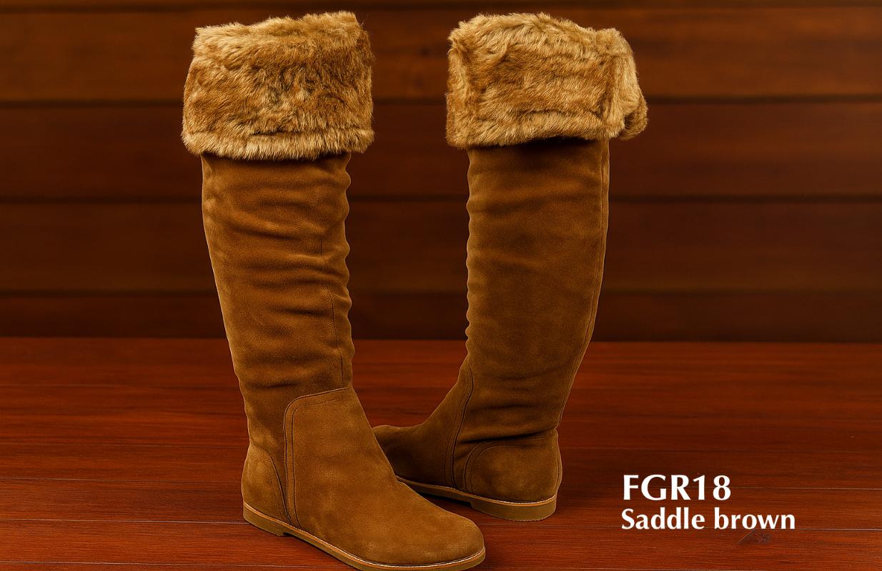 Bottes en fourrure de mouton double face marron selle