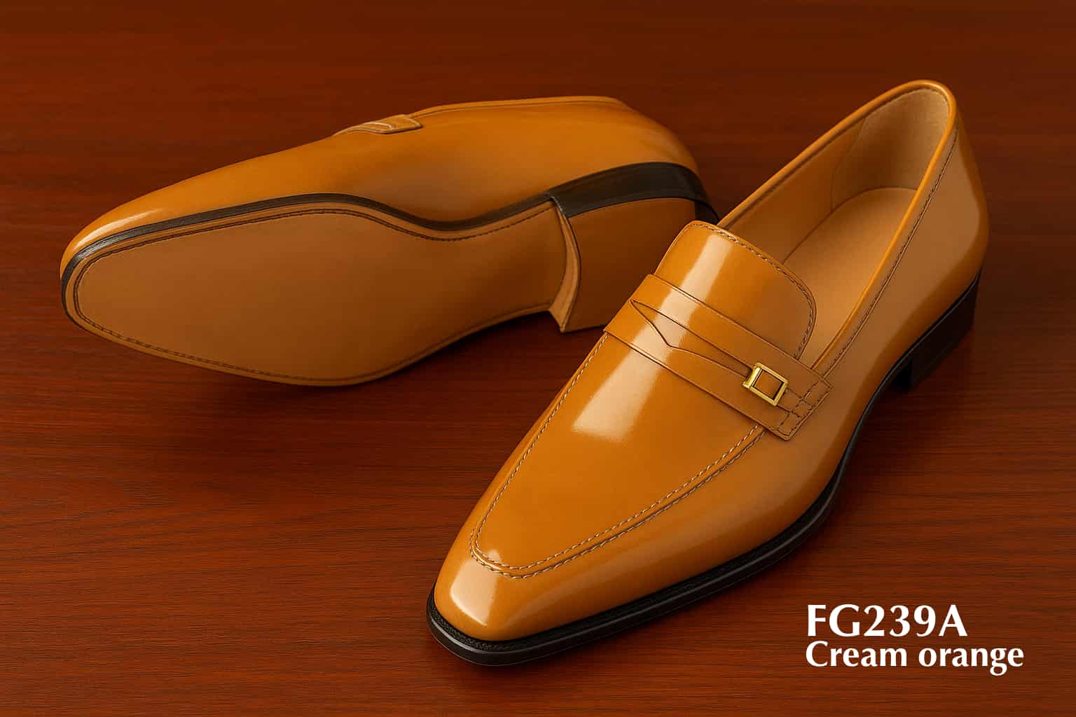 FG239A-Mocassin-Penny-Cuir-Crème-Orange