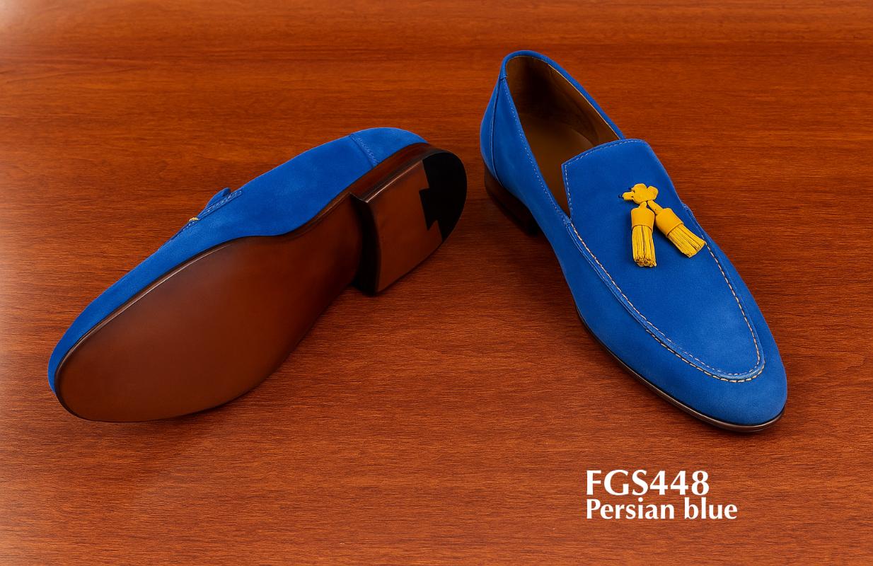 acheter chaussons bleu perse avec pompon jaune FGS448