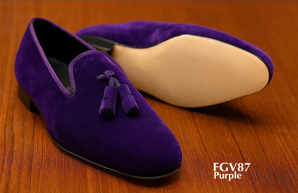 acheter chausson violet en velours avec pompon
